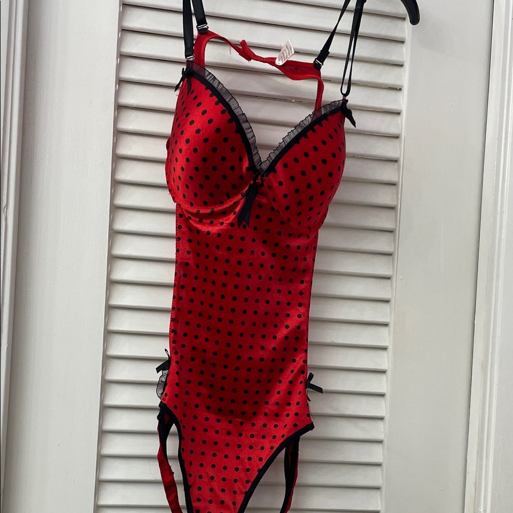Red and Black Polka Dot Women's Bodysuit